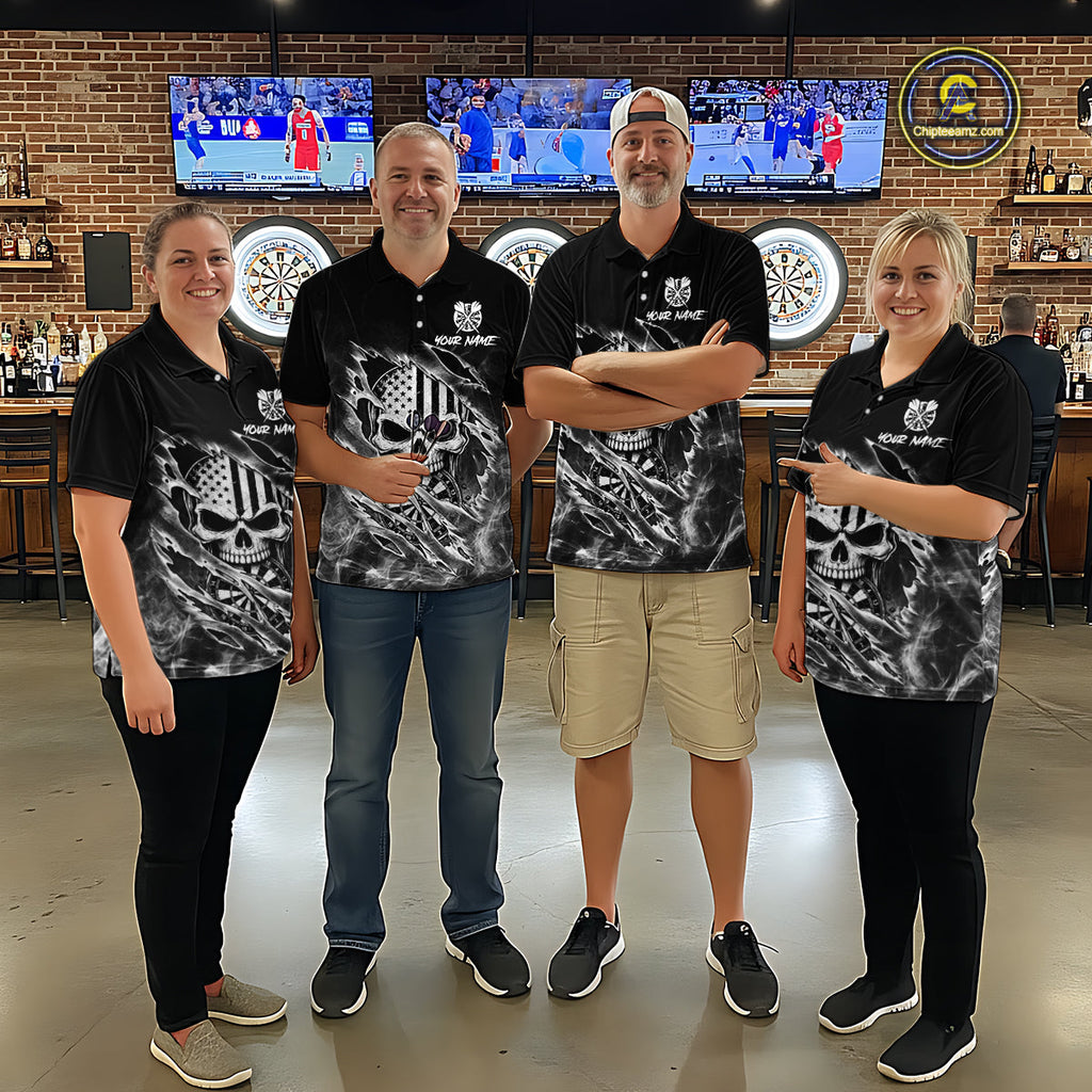 White Smokes Torn Dart Shirt Custom US Flag Skull Darts Team Outfits, Darts Gifts