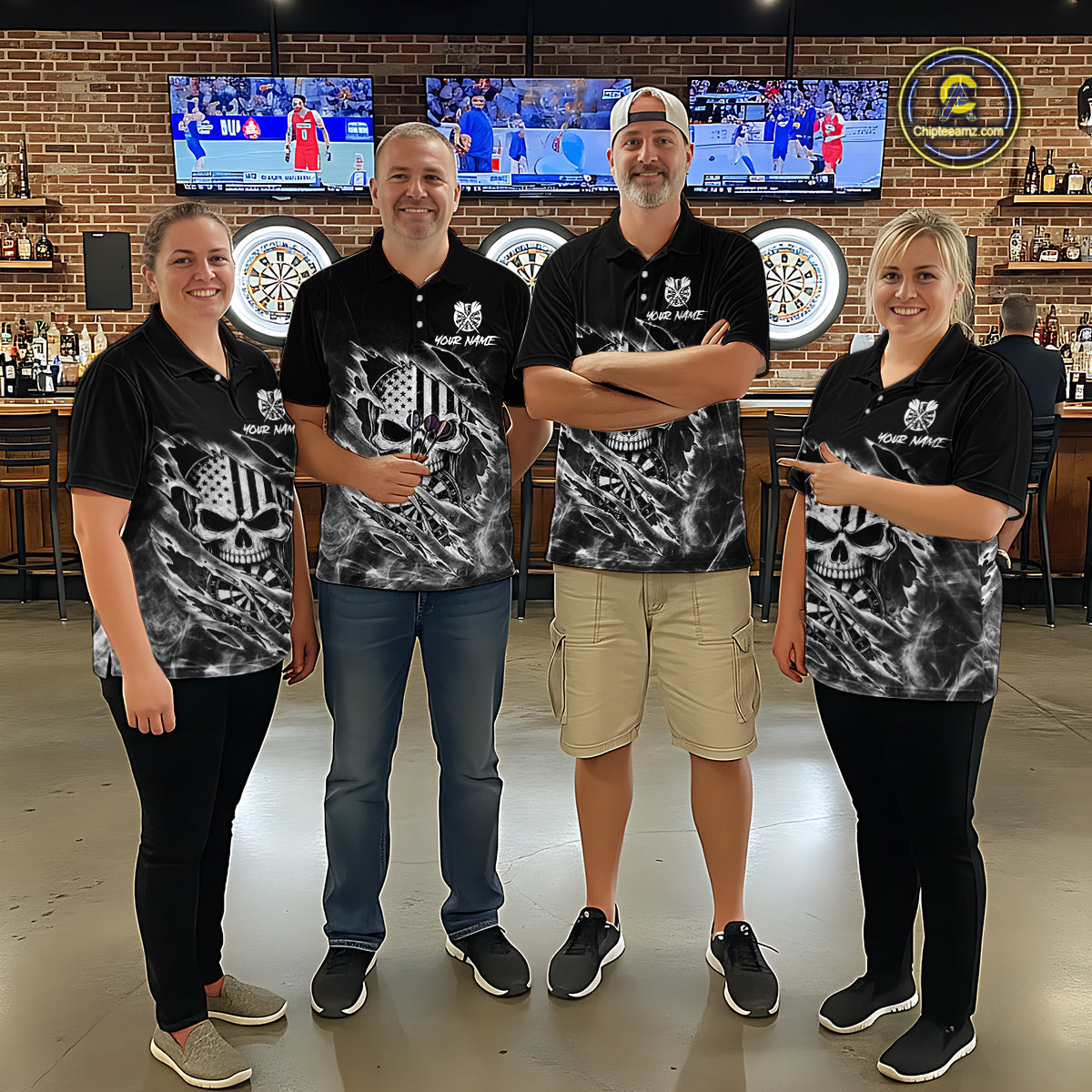 White Smokes Torn Dart Shirt Custom US Flag Skull Darts Team Outfits, Darts Gifts