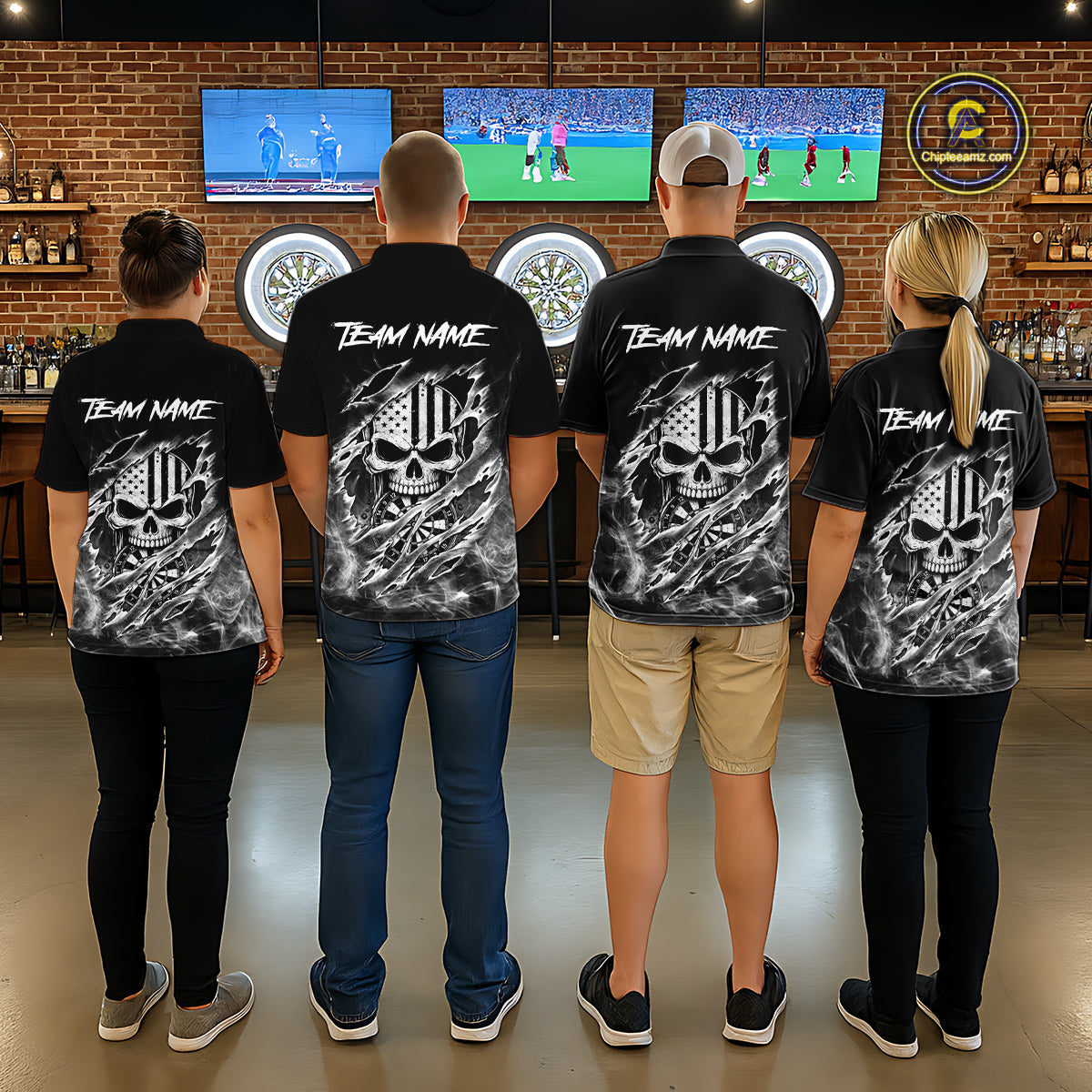 White Smokes Torn Dart Shirt Custom US Flag Skull Darts Team Outfits, Darts Gifts