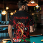 Custom Red Grunge Dragon 8 Ball Billiard Pool Shirt Funny Billiard Team Jersey