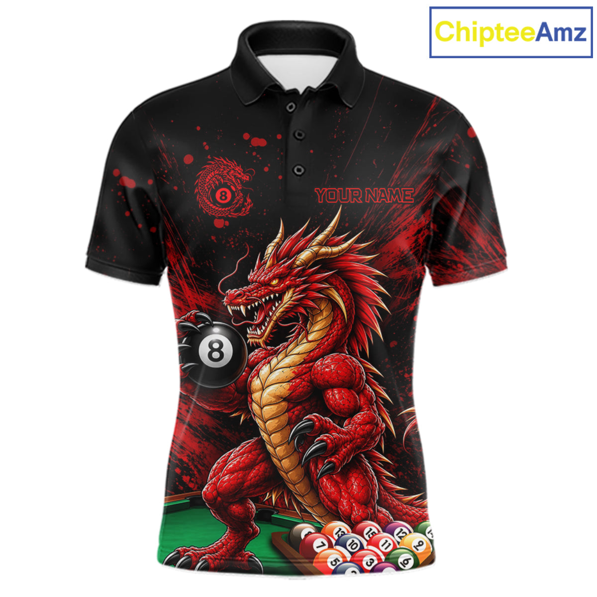 Custom Red Grunge Dragon 8 Ball Billiard Pool Shirt Funny Billiard Team Jersey