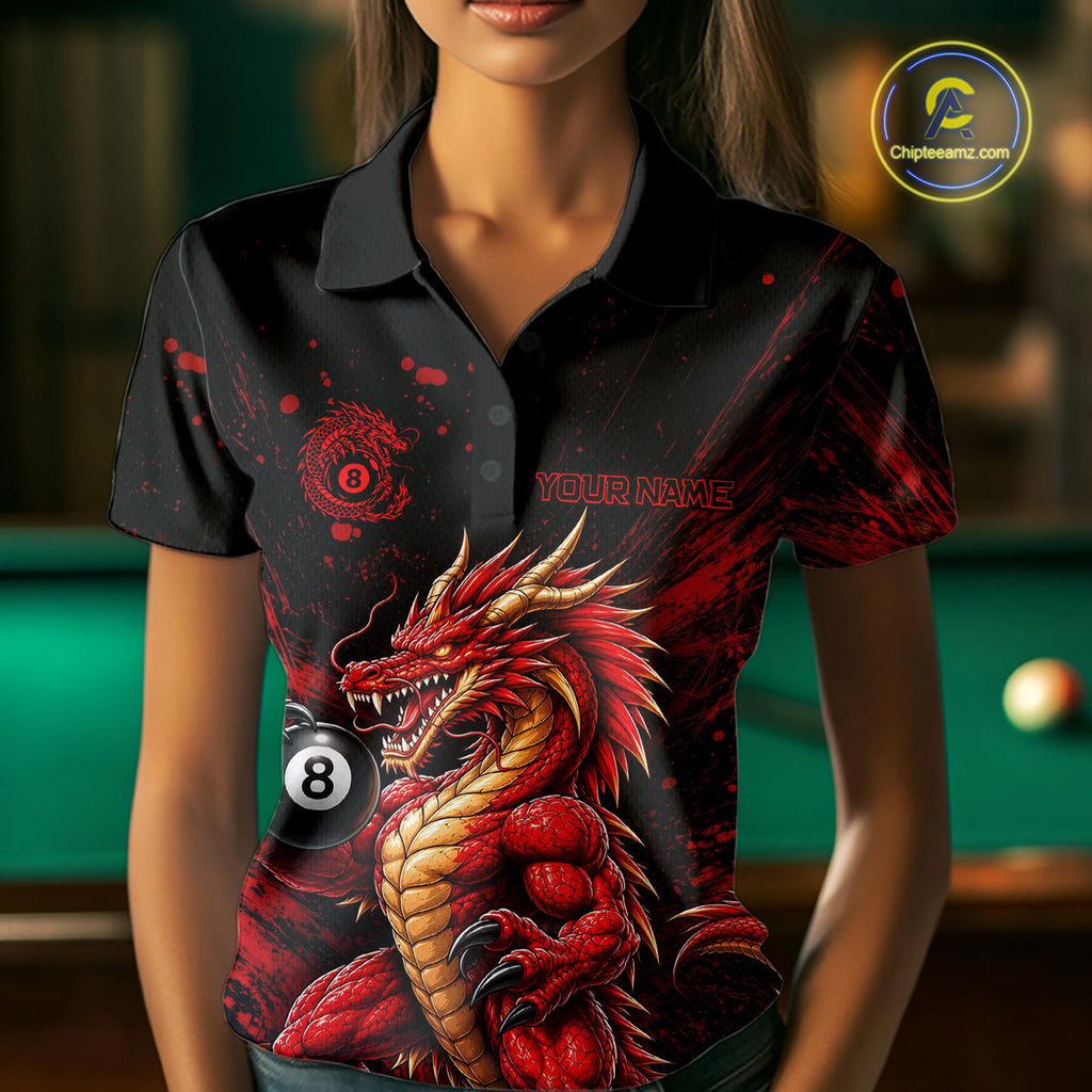 Custom Red Grunge Dragon 8 Ball Billiard Pool Shirt Funny Billiard Team Jersey