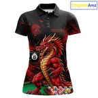 Custom Red Grunge Dragon 8 Ball Billiard Pool Shirt Funny Billiard Team Jersey