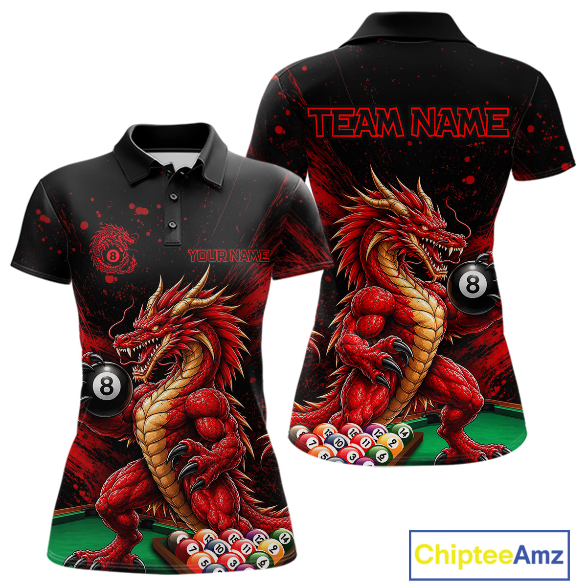 Custom Red Grunge Dragon 8 Ball Billiard Pool Shirt Funny Billiard Team Jersey