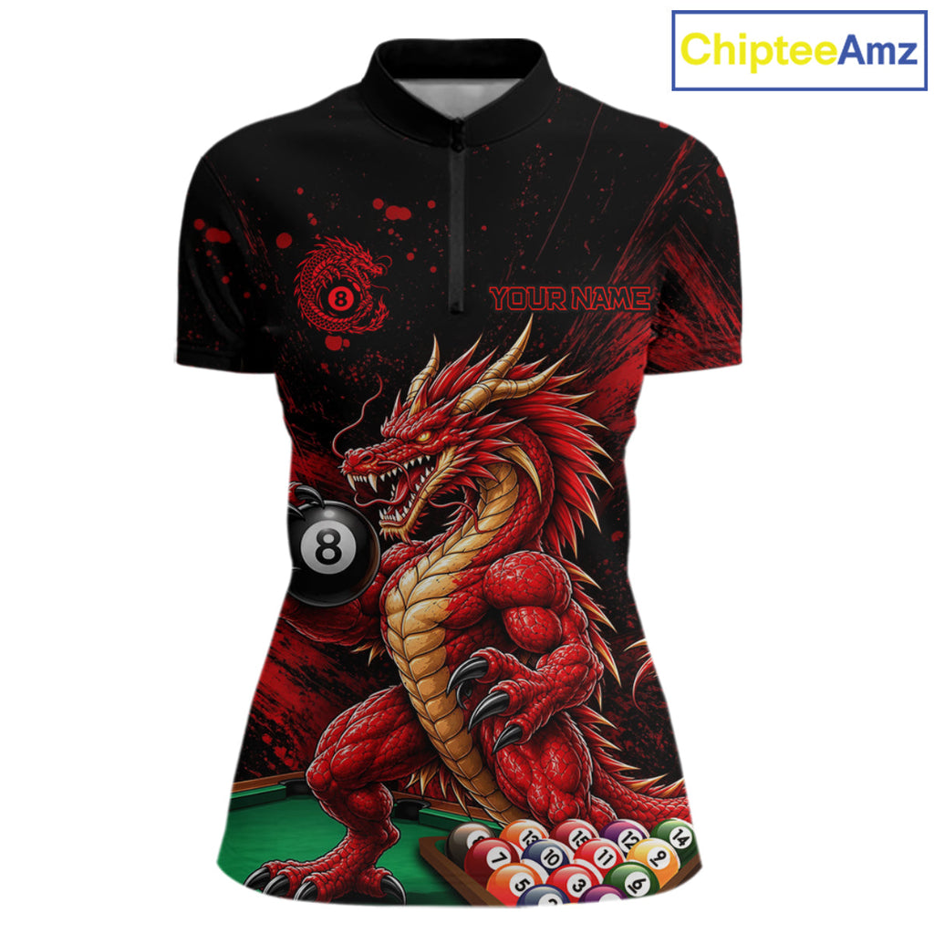 Custom Red Grunge Dragon 8 Ball Billiard Pool Shirt Funny Billiard Team Jersey