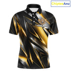 Custom Crown 8 Ball Wings Billiard Polo 1/4-Zip Shirt Silver & Gold Billiard Pool Team Jersey