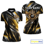 Custom Crown 8 Ball Wings Billiard Polo 1/4-Zip Shirt Silver & Gold Billiard Pool Team Jersey
