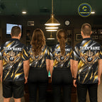 Custom Crown 8 Ball Wings Billiard Polo 1/4-Zip Shirt Silver & Gold Billiard Pool Team Jersey