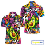 Personalized Name Golf Shirt Funny Avocado Golf Jersey Colorful Graffiti Golf Polo Shirt