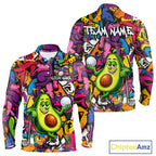 Personalized Name Golf Shirt Funny Avocado Golf Jersey Colorful Graffiti Golf Polo Shirt