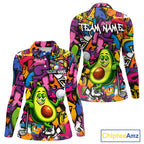 Personalized Name Golf Shirt Funny Avocado Golf Jersey Colorful Graffiti Golf Polo Shirt