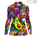 Personalized Name Golf Shirt Funny Avocado Golf Jersey Colorful Graffiti Golf Polo Shirt
