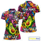Personalized Name Golf Shirt Funny Avocado Golf Jersey Colorful Graffiti Golf Polo Shirt