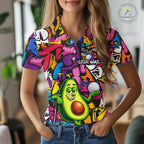 Personalized Name Golf Shirt Funny Avocado Golf Jersey Colorful Graffiti Golf Polo Shirt