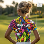 Personalized Name Golf Shirt Funny Avocado Golf Jersey Colorful Graffiti Golf Polo Shirt