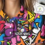 Personalized Name Golf Shirt Funny Avocado Golf Jersey Colorful Graffiti Golf Polo Shirt