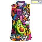 Personalized Name Golf Shirt Funny Avocado Golf Jersey Colorful Graffiti Golf Sleeveless Polo Shirt