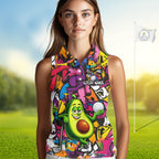 Personalized Name Golf Shirt Funny Avocado Golf Jersey Colorful Graffiti Golf Sleeveless Polo Shirt