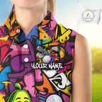 Personalized Name Golf Shirt Funny Avocado Golf Jersey Colorful Graffiti Golf Sleeveless Polo Shirt