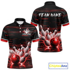 Red Horizontal Stripes Bowling Shirt Personalized Thunder Lightning Team Bowling Jersey