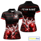 Red Horizontal Stripes Bowling Shirt Personalized Thunder Lightning Team Bowling Jersey