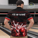 Red Horizontal Stripes Bowling Shirt Personalized Thunder Lightning Team Bowling Jersey