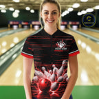 Red Horizontal Stripes Bowling Shirt Personalized Thunder Lightning Team Bowling Jersey