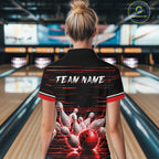 Red Horizontal Stripes Bowling Shirt Personalized Thunder Lightning Team Bowling Jersey