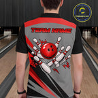 Personalized Gray And Red Bowling Team Shirts Custom Bowling Polo Quarter Zip Shirt