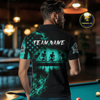 Teal Smokes American Flag 8 Ball Billiard Pool Shirt Custom Billiard Skeleton Team Appeal
