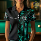 Teal Smokes American Flag 8 Ball Billiard Pool Shirt Custom Billiard Skeleton Team Appeal