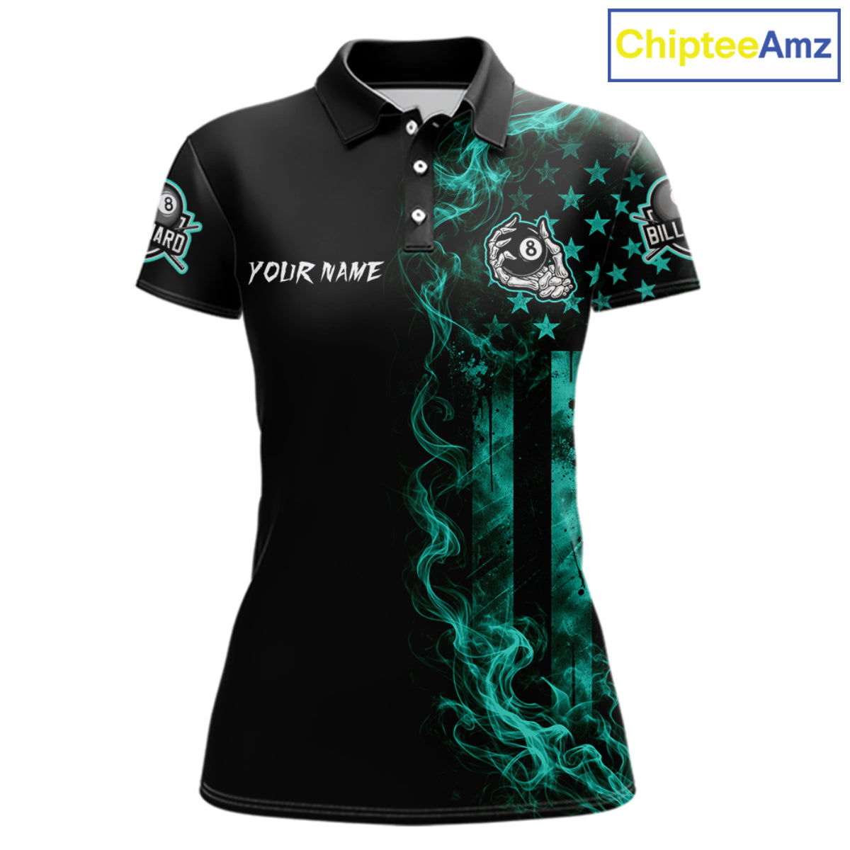 Teal Smokes American Flag 8 Ball Billiard Pool Shirt Custom Billiard Skeleton Team Appeal