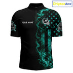 Teal Smokes American Flag 8 Ball Billiard Pool Shirt Custom Billiard Skeleton Team Appeal