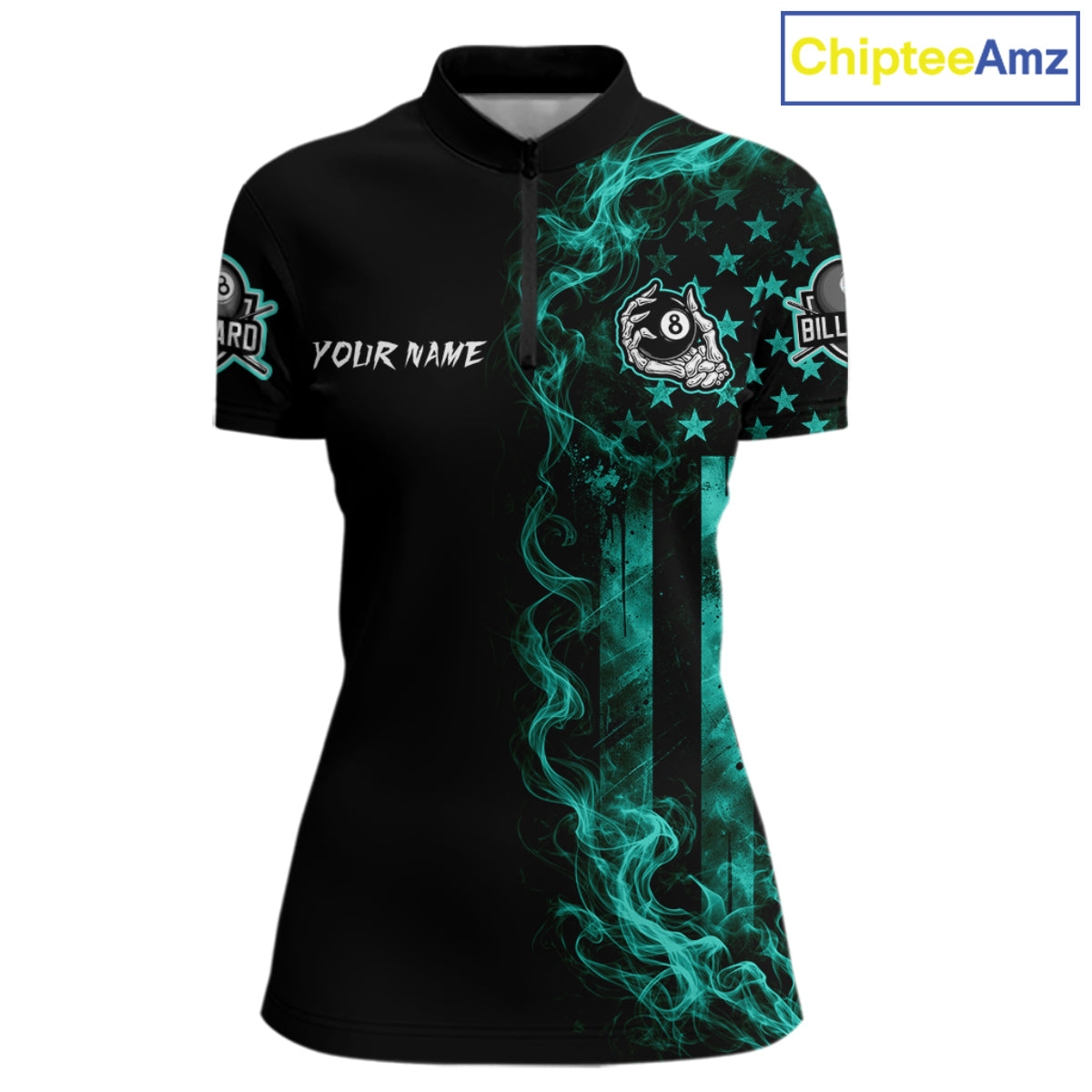 Teal Smokes American Flag 8 Ball Billiard Pool Shirt Custom Billiard Skeleton Team Appeal