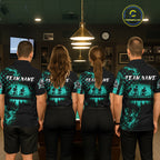 Teal Smokes American Flag 8 Ball Billiard Pool Shirt Custom Billiard Skeleton Team Appeal