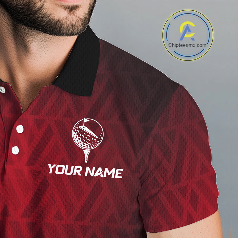 White And Red Geometric Golf Polo Golf Shirts Personalized Golf Team Attire
