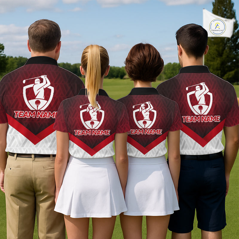White And Red Geometric Golf Polo Golf Shirts Personalized Golf Team Attire