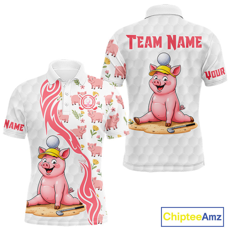 Matching Golf Polo Shirts Custom Pink & White Glitter Pig Golf Team Outfits