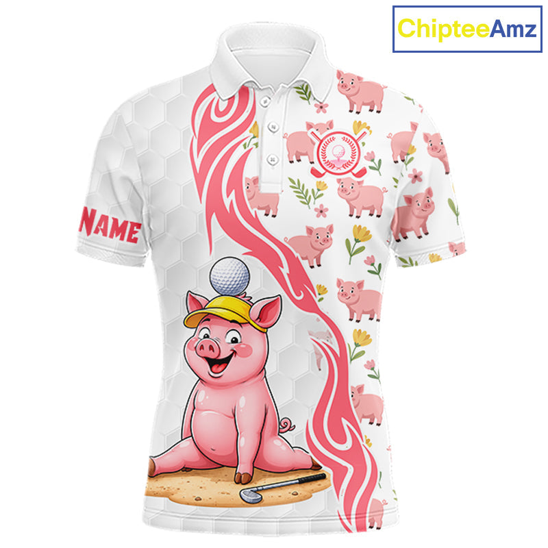 Matching Golf Polo Shirts Custom Pink & White Glitter Pig Golf Team Outfits