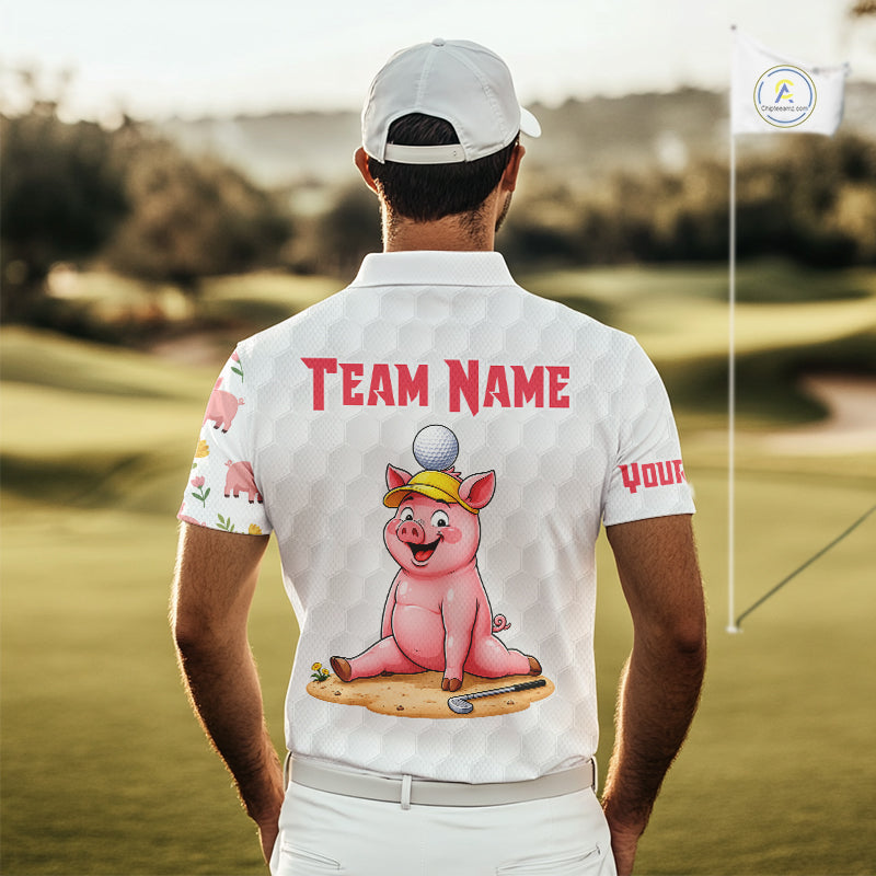 Matching Golf Polo Shirts Custom Pink & White Glitter Pig Golf Team Outfits
