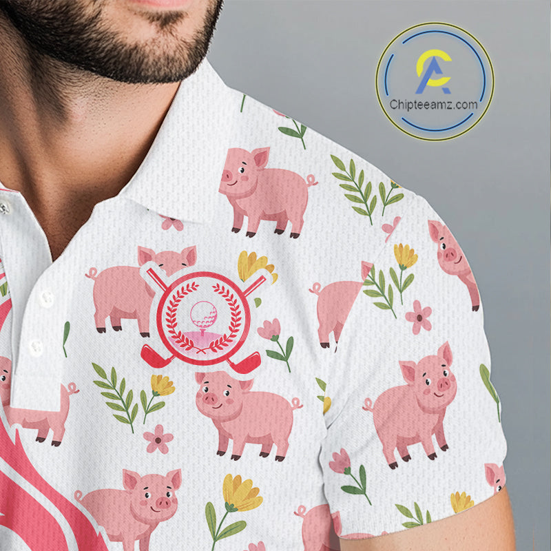 Matching Golf Polo Shirts Custom Pink & White Glitter Pig Golf Team Outfits