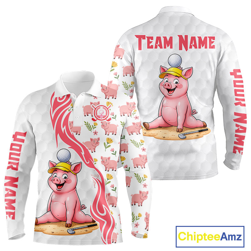 Matching Golf Polo Shirts Custom Pink & White Glitter Pig Golf Team Outfits