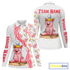 Matching Golf Polo Shirts Custom Pink & White Glitter Pig Golf Team Outfits
