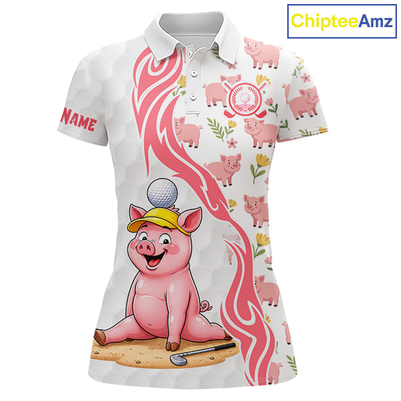 Matching Golf Polo Shirts Custom Pink & White Glitter Pig Golf Team Outfits