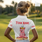 Matching Golf Polo Shirts Custom Pink & White Glitter Pig Golf Team Outfits