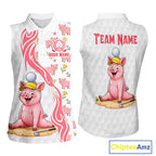 Matching Golf Sleeveless Polo Shirts Custom Pink & White Glitter Pig Golf Team Outfits