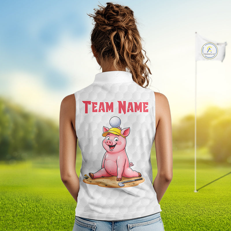 Matching Golf Sleeveless Polo Shirts Custom Pink & White Glitter Pig Golf Team Outfits