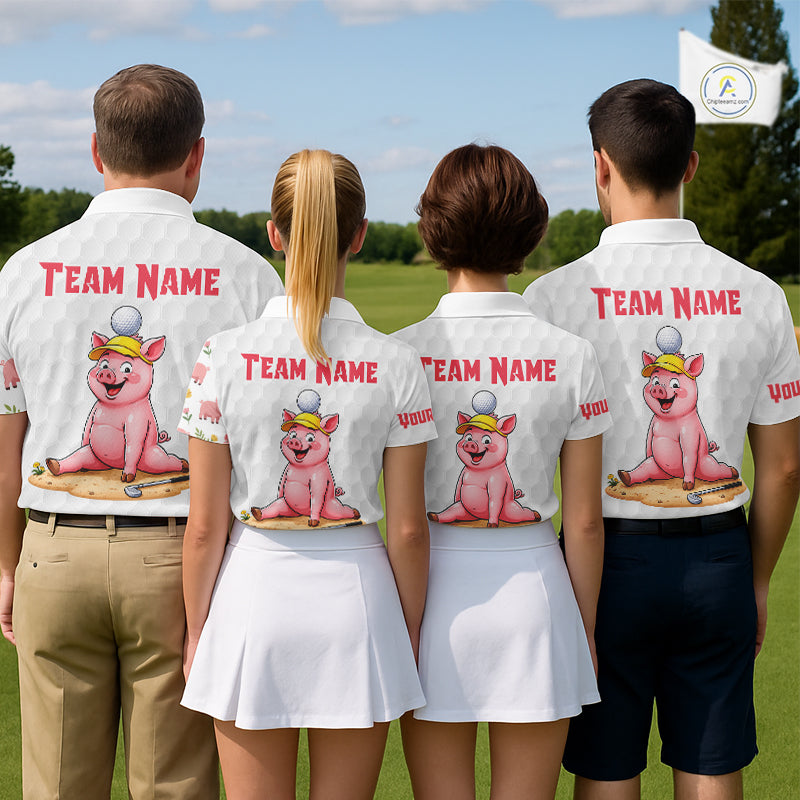 Matching Golf Polo Shirts Custom Pink & White Glitter Pig Golf Team Outfits