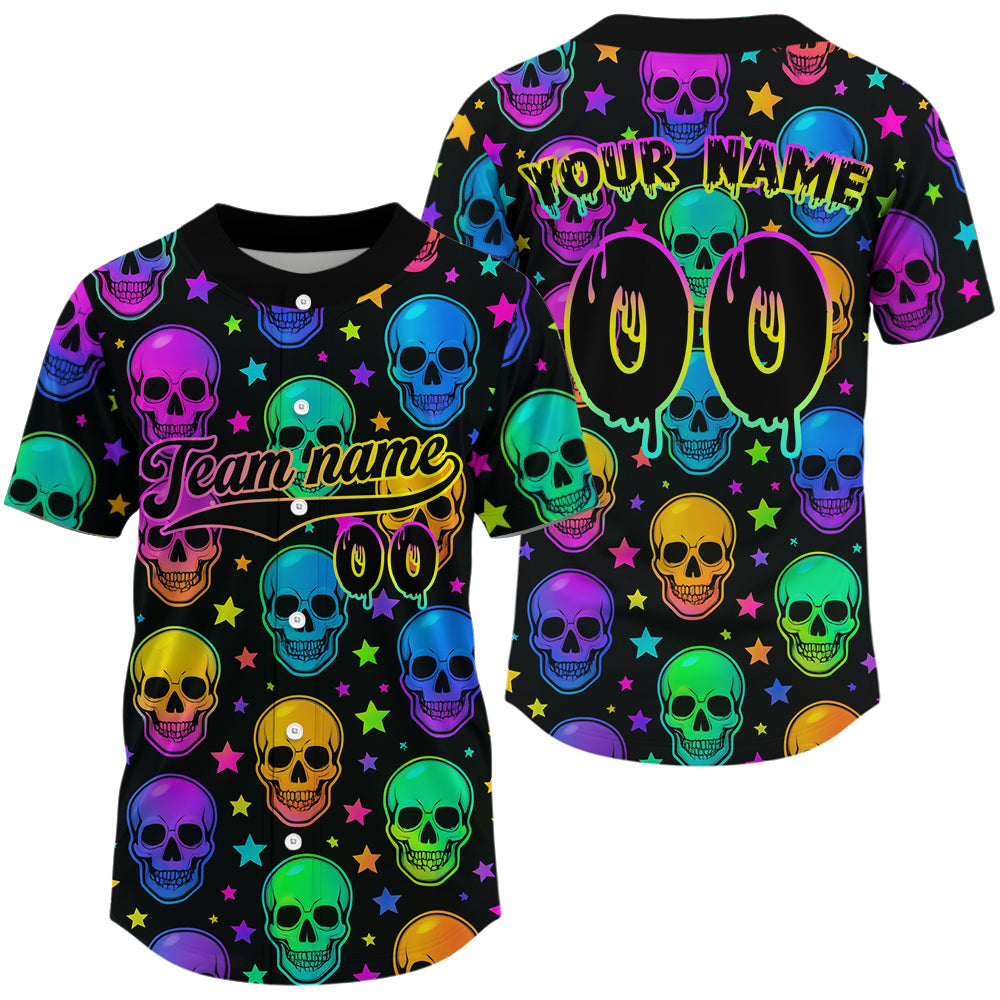 Custom Colorful Skull Baseball Halloween Shirt Hallow's Eve Baseball Jerseys
