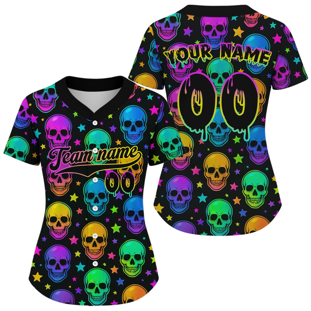 Custom Colorful Skull Baseball Halloween Shirt Hallow's Eve Baseball Jerseys
